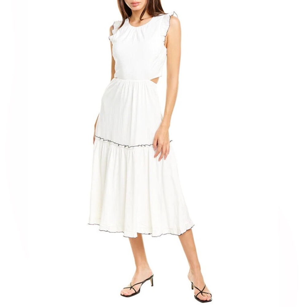 Ali & Jay White Ruffle Midi Dress Cut Out Open Back Size S Milkmaid